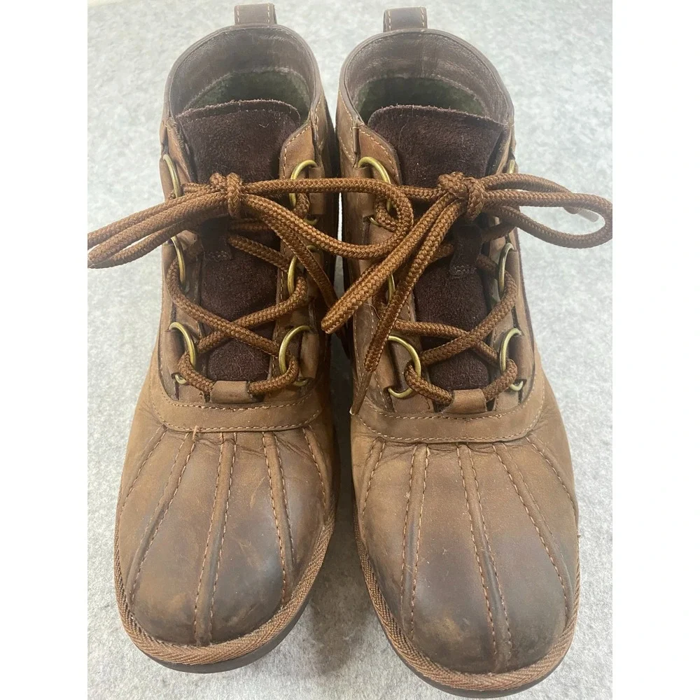 UGG‎ 'Heather' Waterproof Chestnut Brown Leather Suede Duck Boots Womens 7.5